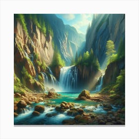 Waterfall In The Mountains 8 Canvas Print