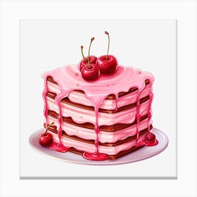 Pink Cake With Cherries 3 Canvas Print