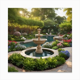 Garden With A Fountain Canvas Print