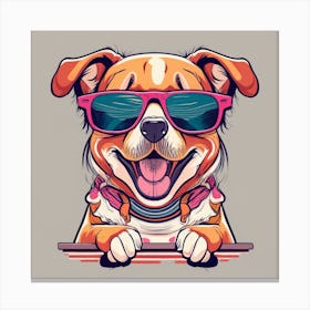 Happy dog wearing sunglasses Canvas Print