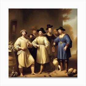 Group Of Men In A Barn Canvas Print