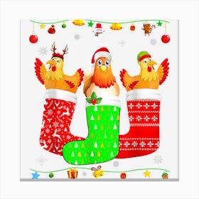 Three Chicken In Christmas Socks Matching Xmas Pajama Canvas Print