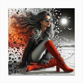 Girl In Red Boots 2 Canvas Print