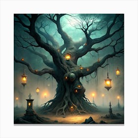 Ancient Tree With Lanterns 3 Canvas Print