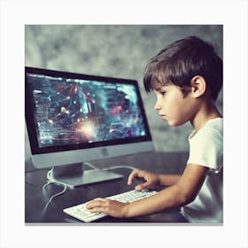 Young Boy Playing Computer Game Canvas Print