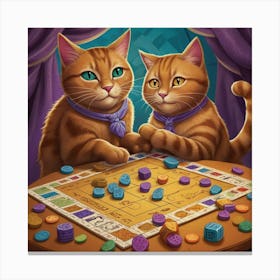 Two Cats Playing Monopoly Canvas Print