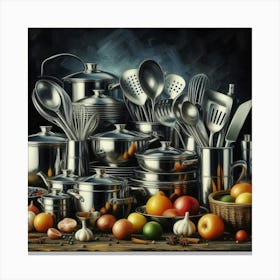 Kitchen Utensils painting in oil paint 2 Canvas Print