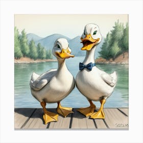 Ducks On A Dock Canvas Print