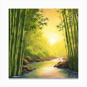 A Stream In A Bamboo Forest At Sun Rise Square Composition 160 Canvas Print