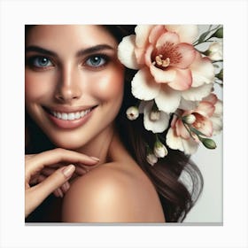 Beautiful Woman With Flowers Canvas Print