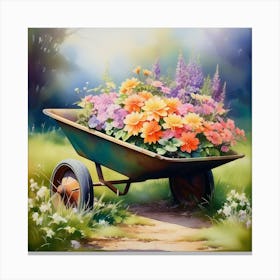 Vintage wheelbarrow with flowers Canvas Print