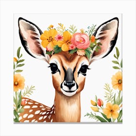 Floral Baby Antelope Nursery Illustration (50) Canvas Print