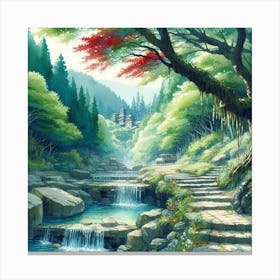 Watercolor nature in Ghibli style Canvas Print