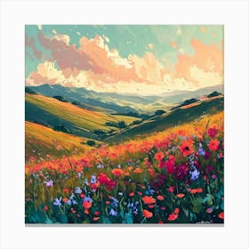 Flowering Meadow At Full Bloom Rolling Hills Canvas Print