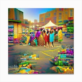 African Village Market Canvas Print