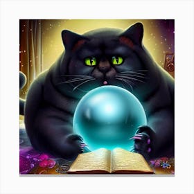 Black Cat With Crystal Ball Canvas Print