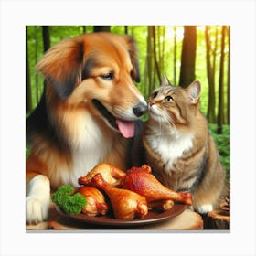 Cat And Dog In The Woods Canvas Print