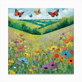Butterflies in a Wildflower Meadow  Series. Canvas Print