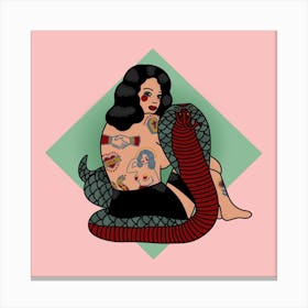 Maria And The Leopard In Pink And Teal Square Canvas Print