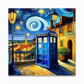 Tardis On The Terrace At Arles - Dr WHO & Van Gogh inspired Art Print 5 Canvas Print