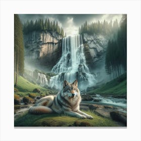 Wolf In The Waterfall 2 Canvas Print