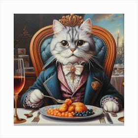 Cat At Dinner Canvas Print