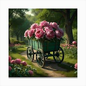 Peonies In A Wagon 1 Canvas Print