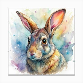 Watercolor Painting Of A Rabbit With Colorful Splashes 1 Canvas Print