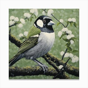 Ohara Koson Inspired Bird Painting Sparrow 2 Square Canvas Print
