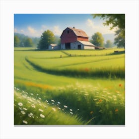 Red Barn In A Field Canvas Print