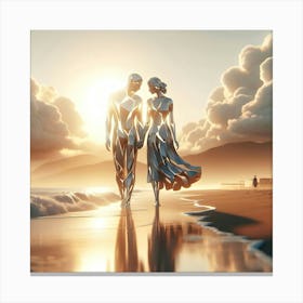 Abstract Couple Walking On The Beach Canvas Print