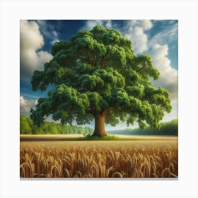 Oak Tree In The Field Canvas Print