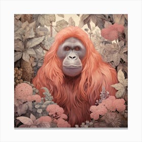 Orangutan 2 Pink Jungle Animal Portrait Canvas Print