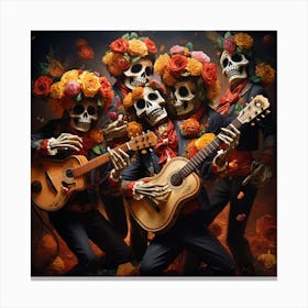 Day Of The Dead Party Musicians Canvas Print