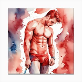 Gay Man In Red Underwear Canvas Print