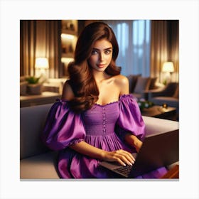 Beautiful Woman Using Laptop 24 Canvas Print