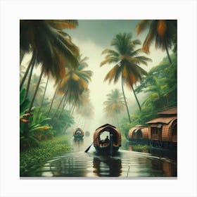 Kerala Houseboats In The Mist Canvas Print