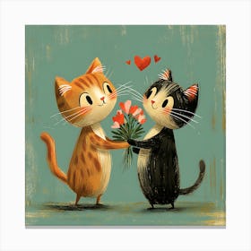 Cute Cats in Love with Flowers Canvas Print