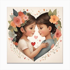 Two Little Girls In Love Canvas Print