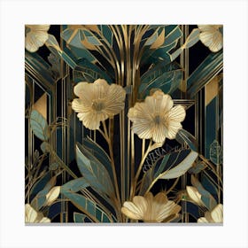 Gold And Black Floral Wallpaper Canvas Print