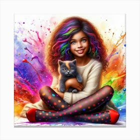 Little Girl With Cat 8 Canvas Print