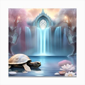 Turtle In A Waterfall Canvas Print