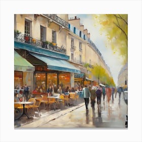 Paris Cafes.Cafe in Paris. spring season. Passersby. The beauty of the place. Oil colors.8 Canvas Print