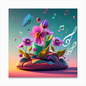 Flowers And Music Notes Canvas Print