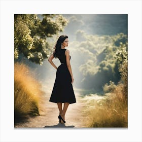 Beautiful Woman In Black Dress In The Forest Canvas Print