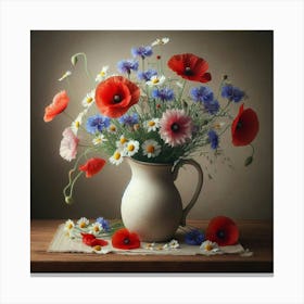 Photo Of Poppies In A Vase Canvas Print