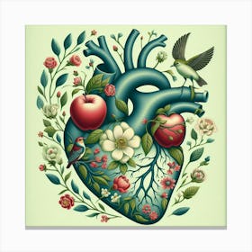 Heart With Birds And Flowers Canvas Print