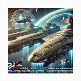 A Futuristic Sci Fi Scene Featuring Celestial Peacekeepers Canvas Print