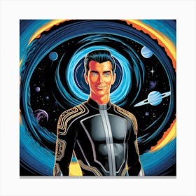 A Vibrant, High Contrast, Professional Graphic Design Pop Art Style Illustration Of A Man In Front Of A Wormhole Canvas Print