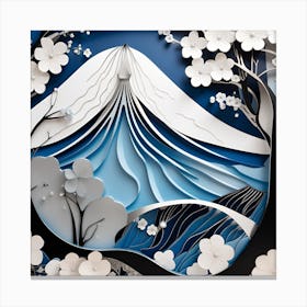 Mt Fuji Japanese Textured Monohromatic Canvas Print